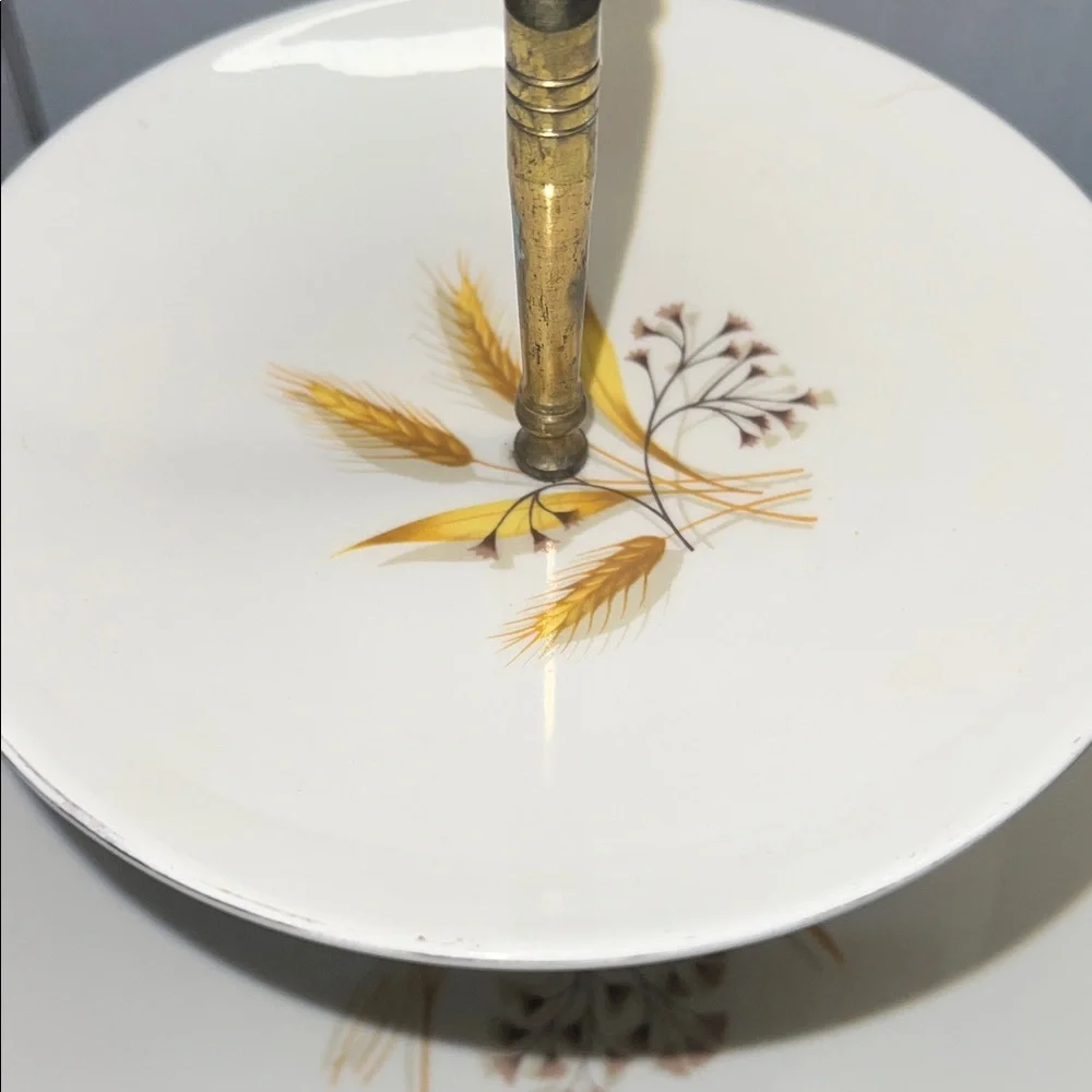 Homer Laughlin Vintage Two-Tiered Golden Wheat pattern Serving Stand